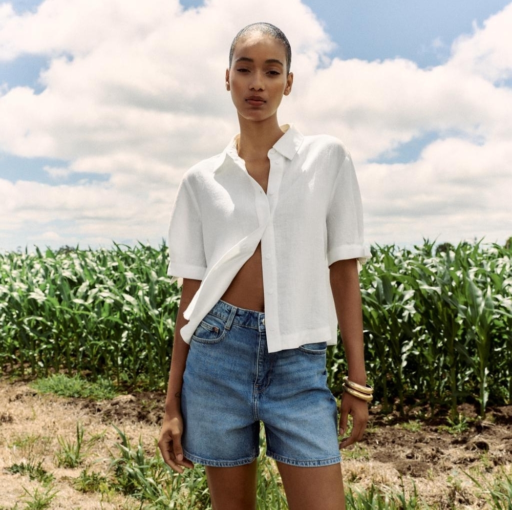 NWT SIZE M LINEN BLEND RAMIE TIE SHORT SLEEVE SHIRT WHITE ZARA 8206/730/086
